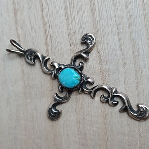 Vintage Sterling Turquoise Cross